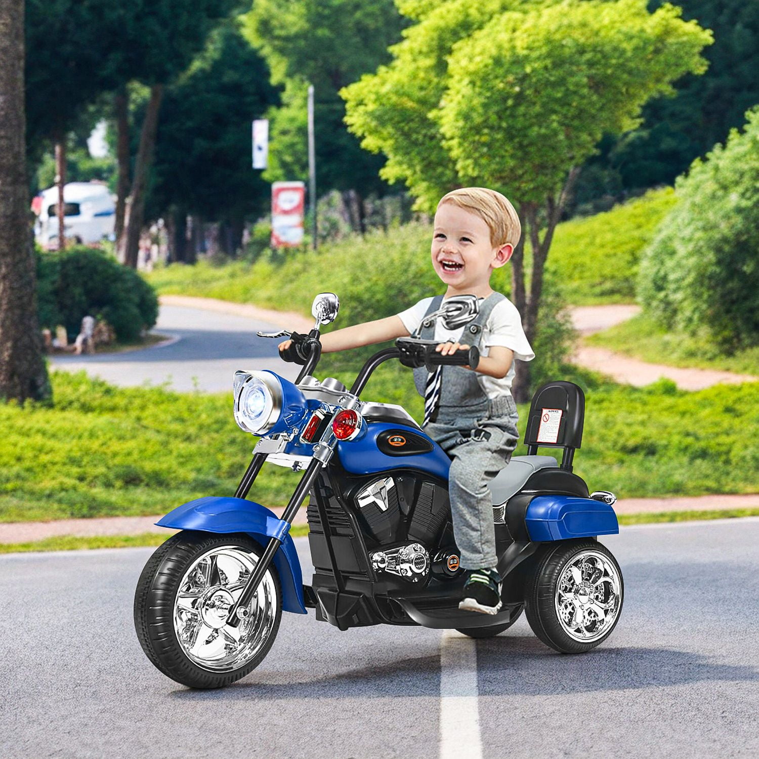 CIPACHO 6V Three Wheel Ride On Motorcycle, Kids Electric Motorbike Car with Horns, LED Lights, Gift for Kids 3-8 Years, Blue