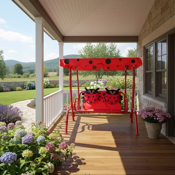 CIPACHO 2 Person Kids Patio Swing Porch Bench with Canopy, Playground Sets for Backyards