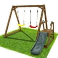 thumbnail image 1 of CIPACHO 2 in 1 Outdoor Wooden Swing Set with Slide for Kids Climbing Rope Ladder Backyard Playset, 1 of 7