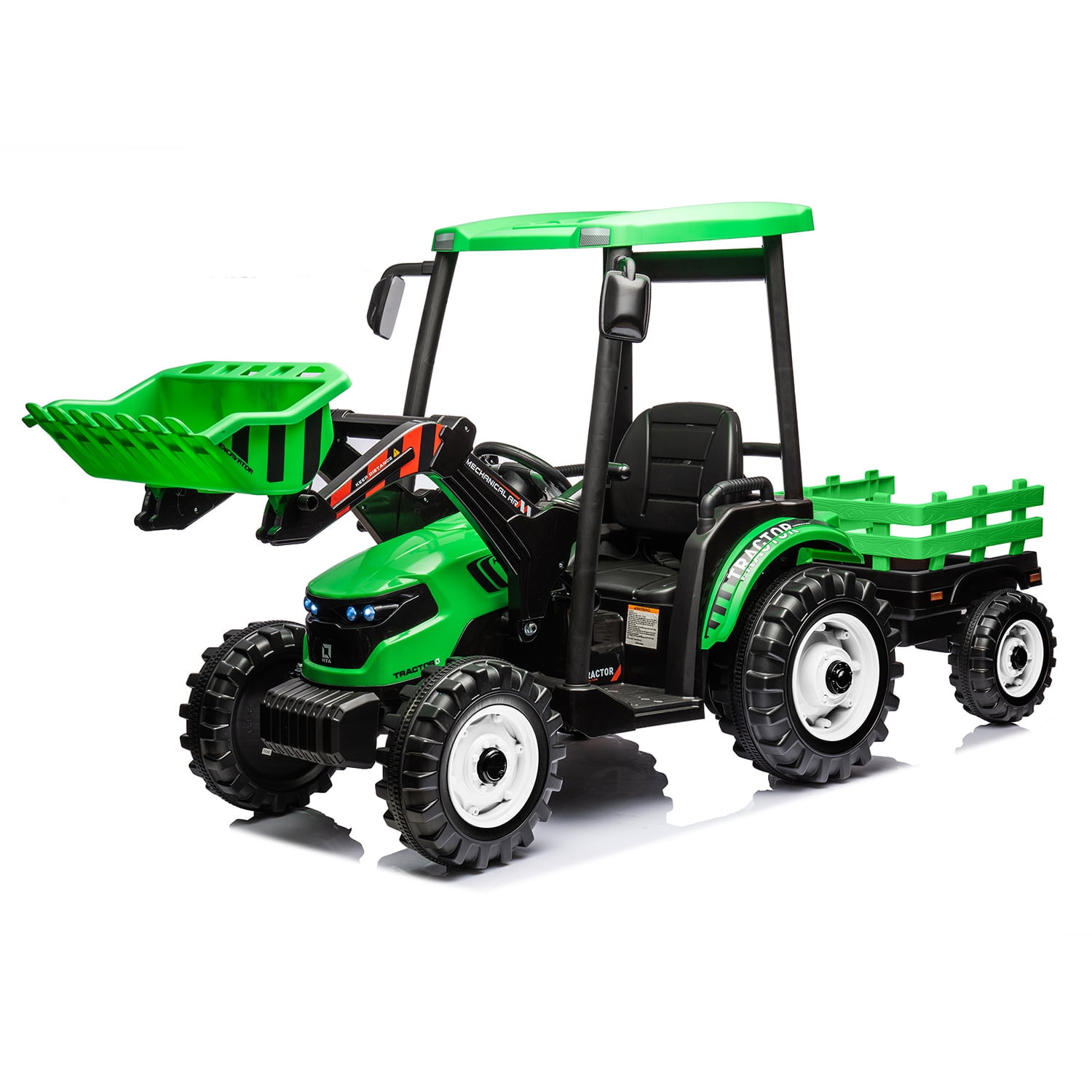 CIPACHO 24 V Powered Ride Ons Tractor Electric Construction Vehicles for Kids with Working Loader and Backhoe Digger Kids Car Toys with Trailer