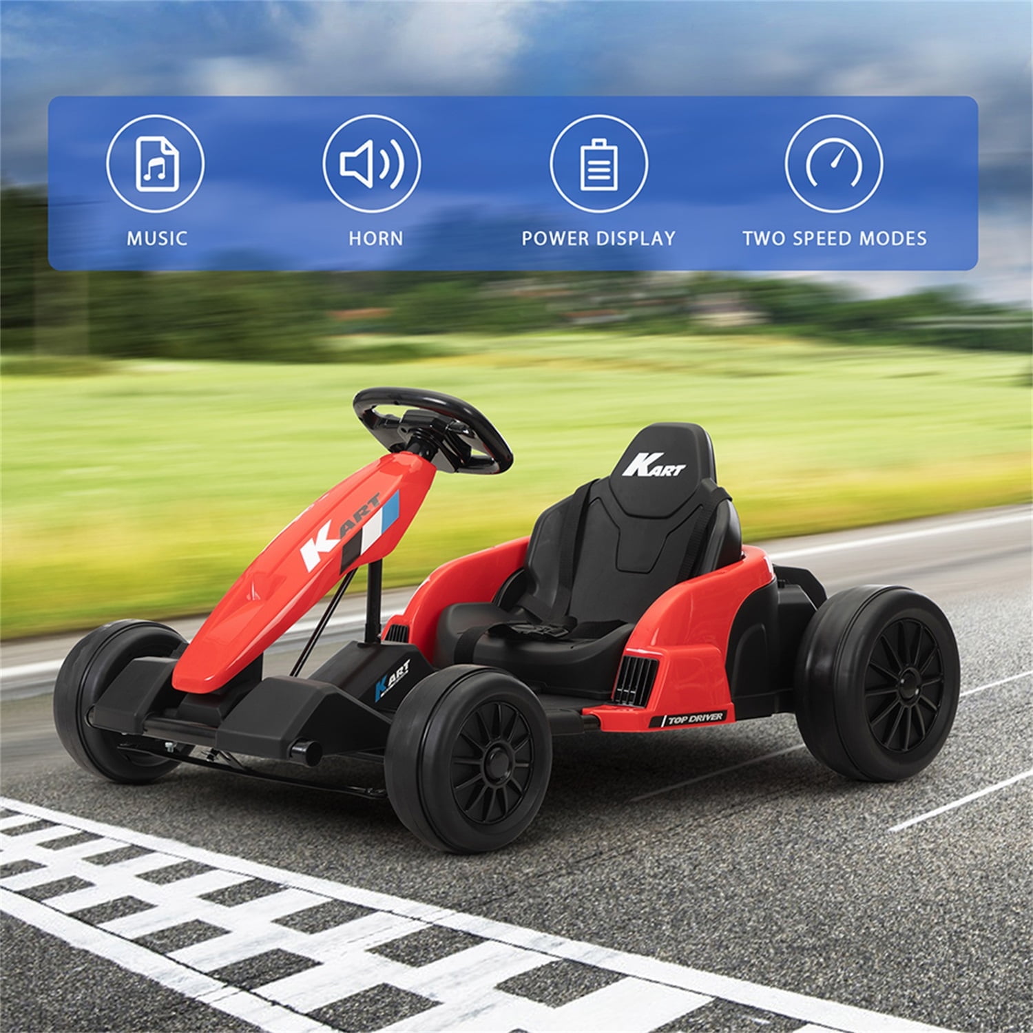 CIPACHO 24V Electric Kids Go Kart, Battery Powered Outdoor Ride On Toy, 5 mph Max Speed Electric Kids Car with Music, Horn, Power Display, Protectors, Red CIPACHO 24V Electric Kids Go Kart, Battery Powered Outdoor Ride On Toy, 5 mph Max Speed Electric Kids Car with Music, Horn, Power Display, Protectors, Red