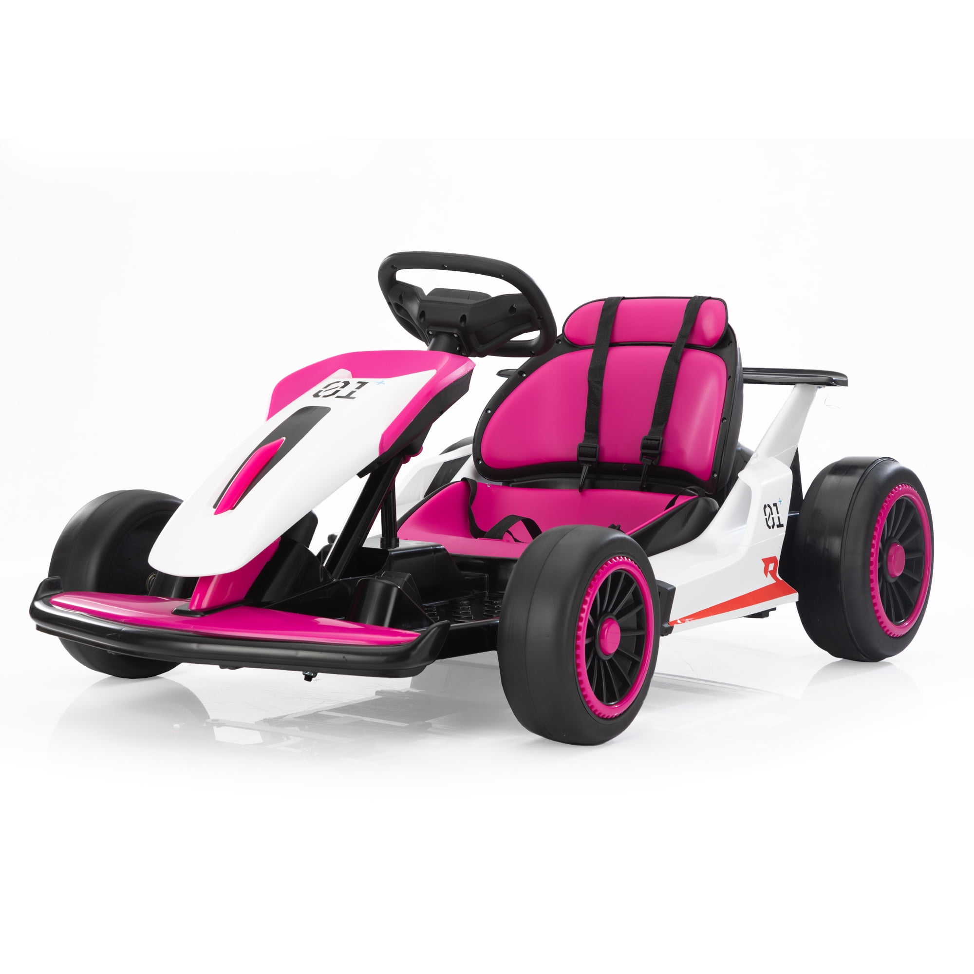 CIPACHO 24V Kids Electric Ride-On Go Kart, Battery-Powered Drifting Car for Children, Drift Kart with High/Low Speed, Accelerator Pedal, Music, Safety Belt, Pink