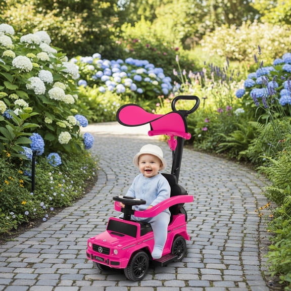 CIPACHO 3-In-1 Ride on Push Car Mercedes Benz G350 Stroller Sliding Car with Canopy, Boys & Girls Gifts for Birthday, Pink