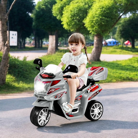 CIPACHO 3 Wheel Kids Ride On Motorcycle, 6V Battery Powered Electric Toy Power Bicyle, Holiday Birthday Gift for Kids Ages 3-7, Gray