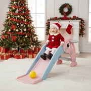 CIPACHO 3 in 1 Kids Freestanding Slide, Indoor Outdoor Toddler Play Set with Basketball Hoop, Ball, Dolphin Pattern, Excellent Gifts for Christmas and New Year, Pink