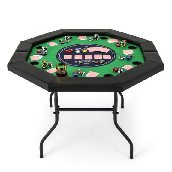CIPACHO 48 Inches Foldable Poker Table with Padded Rails and Cup Holders, Indoor Table Top Game for Family-Green