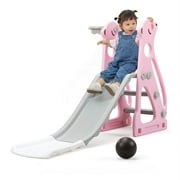 CIPACHO Kids Slide Playset with Basketball Hoop, Climbing Ramp, Indoor Outdoor Kids Playground, Pink
