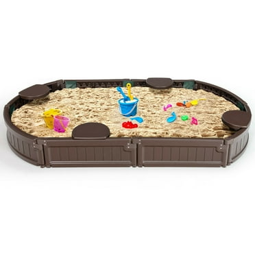 CIPACHO 6 Feet Kids Oval Sandbox with Built-in Corner Seat and Bottom Liner, Sand Box Toys for Kids 3-8