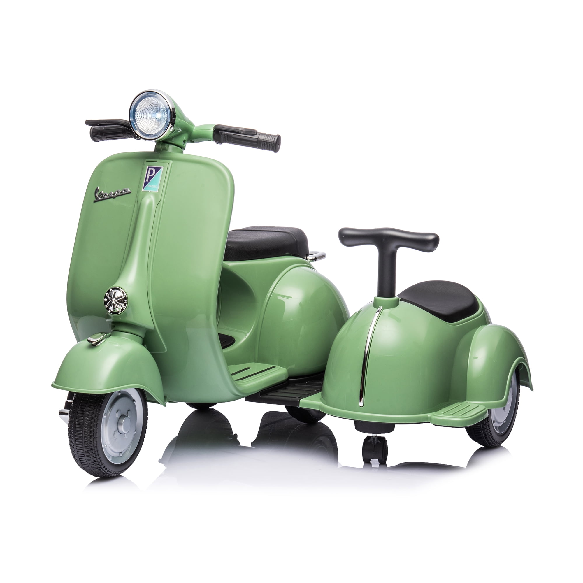 CIPACHO 6 V Licensed Vespa Scooter Ride On Motorcycle with Side Car for Kids, 3-Wheel Electric Kids Car, Green