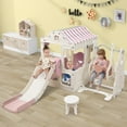 thumbnail image 1 of CIPACHO 6 in 1 Toddler Slide and Swing Set for Age 1-5, Indoor Outdoor Kids Playground with Fairy House, Pink+White, 1 of 10