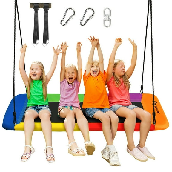 CIPACHO 60" Platform Tree Swing Outdoor with 2 Hanging Straps, Kids Swing Sets for Backyard, Multicolor
