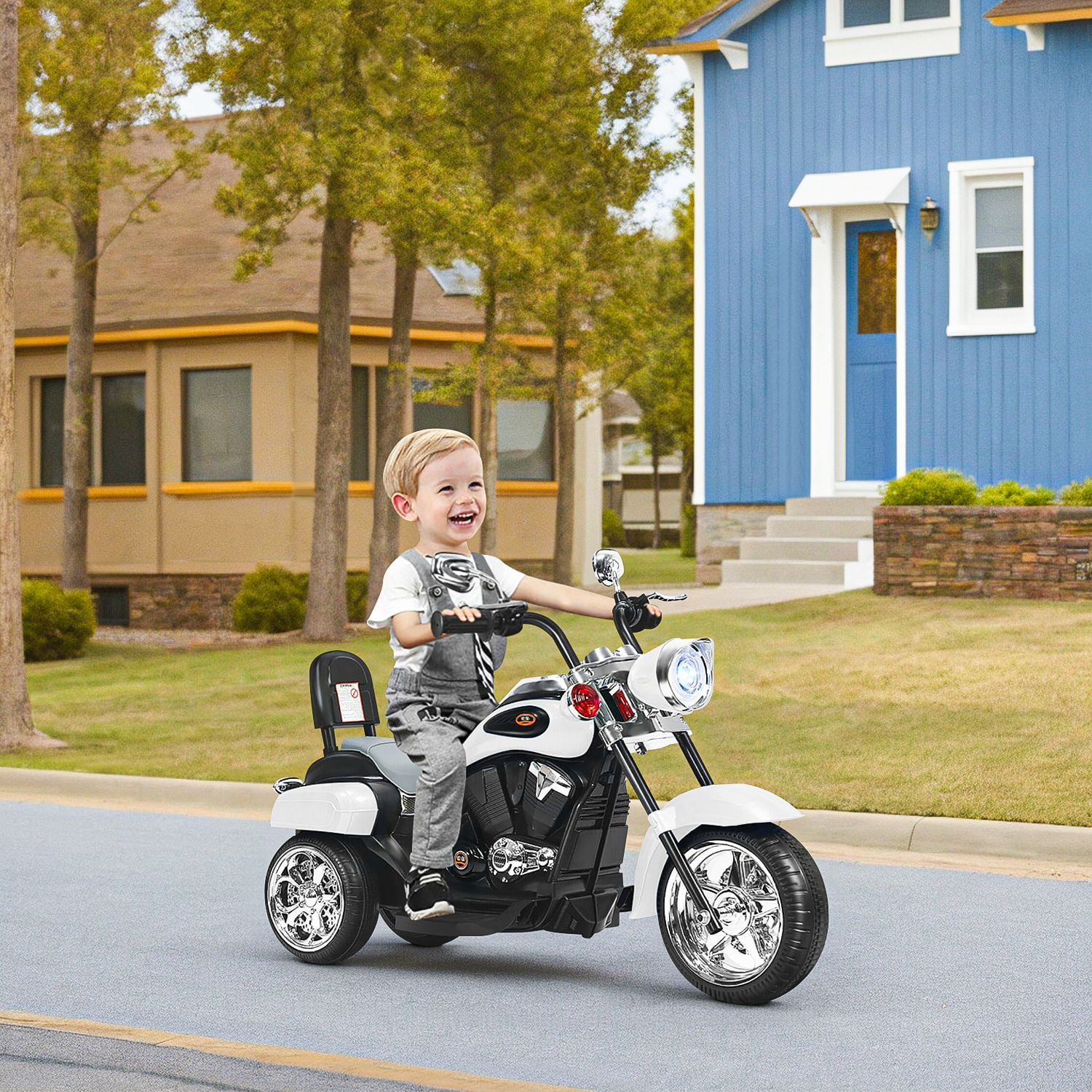 White 6V Kids Ride-On Chopper Motorcycle with Headlight