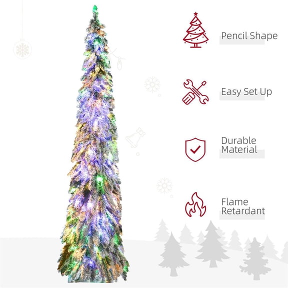 CIPACHO 7' Artificial Slim Christmas Tree with Snow Frosted Branches, LED Lights, Downswept Shape, Christmas Decor for Indoor Outdoor