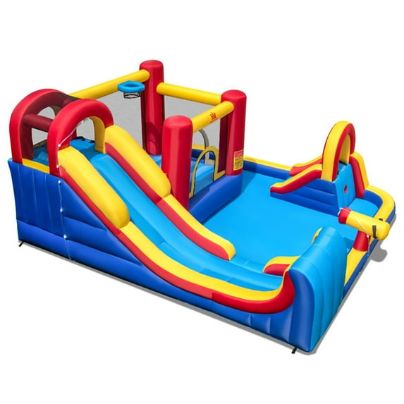 CIPACHO 7 in 1 Outdoor Inflatable Bounce House with Water Slides and Splash Pools without Blower, Kids Bounce House for 3-10