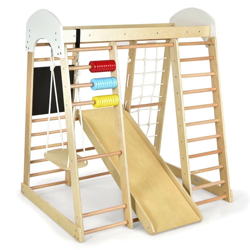 CIPACHO 8-in-1 Wooden Climber Playset for Children, Indoor Playground Climbing Gym, Kids Indoor Outdoor Play Equipment, Natural CIPACHO 8-in-1 Wooden Climber Playset for Children, Indoor Playground Climbing Gym, Kids Indoor Outdoor Play Equipment, Natural