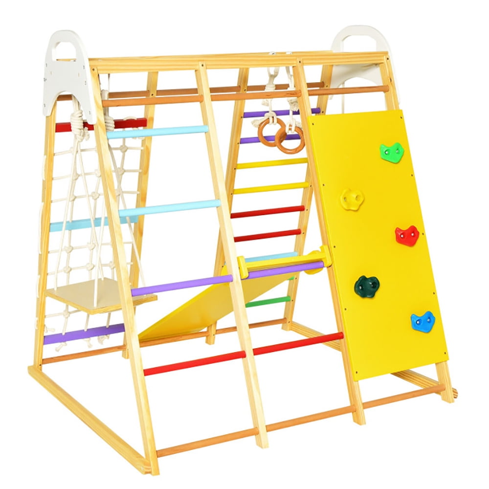 CIPACHO 8-in-1 Wooden Jungle Gym Playset with Slide and Monkey Bars, Kids Indoor Outdoor Play Equipment, Multicolor CIPACHO 8-in-1 Wooden Jungle Gym Playset with Slide and Monkey Bars, Kids Indoor Outdoor Play Equipment, Multicolor