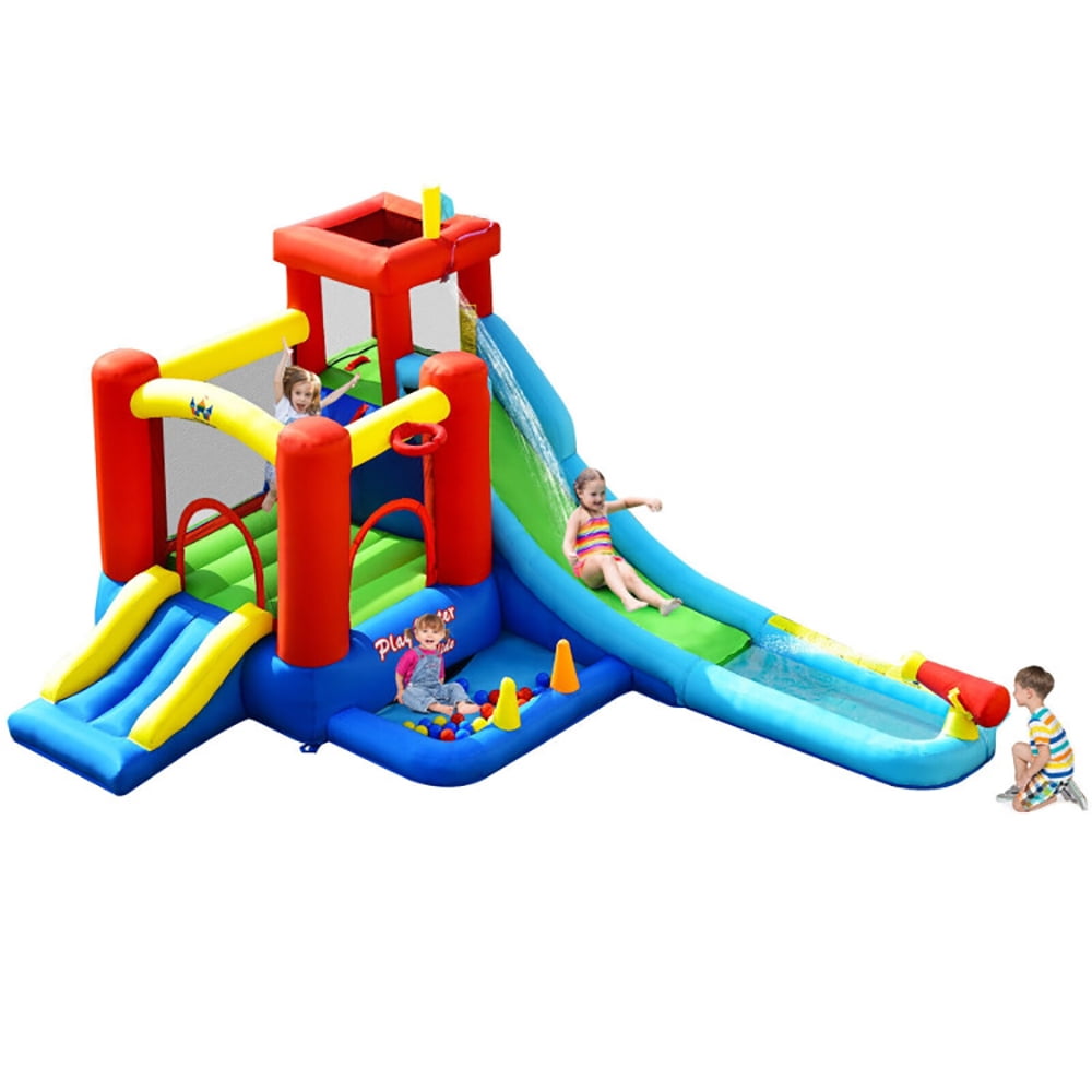 CIPACHO 9-in-1 Inflatable Kids Water Slide Bounce House without Blower, Playhouse for Kids Outdoor