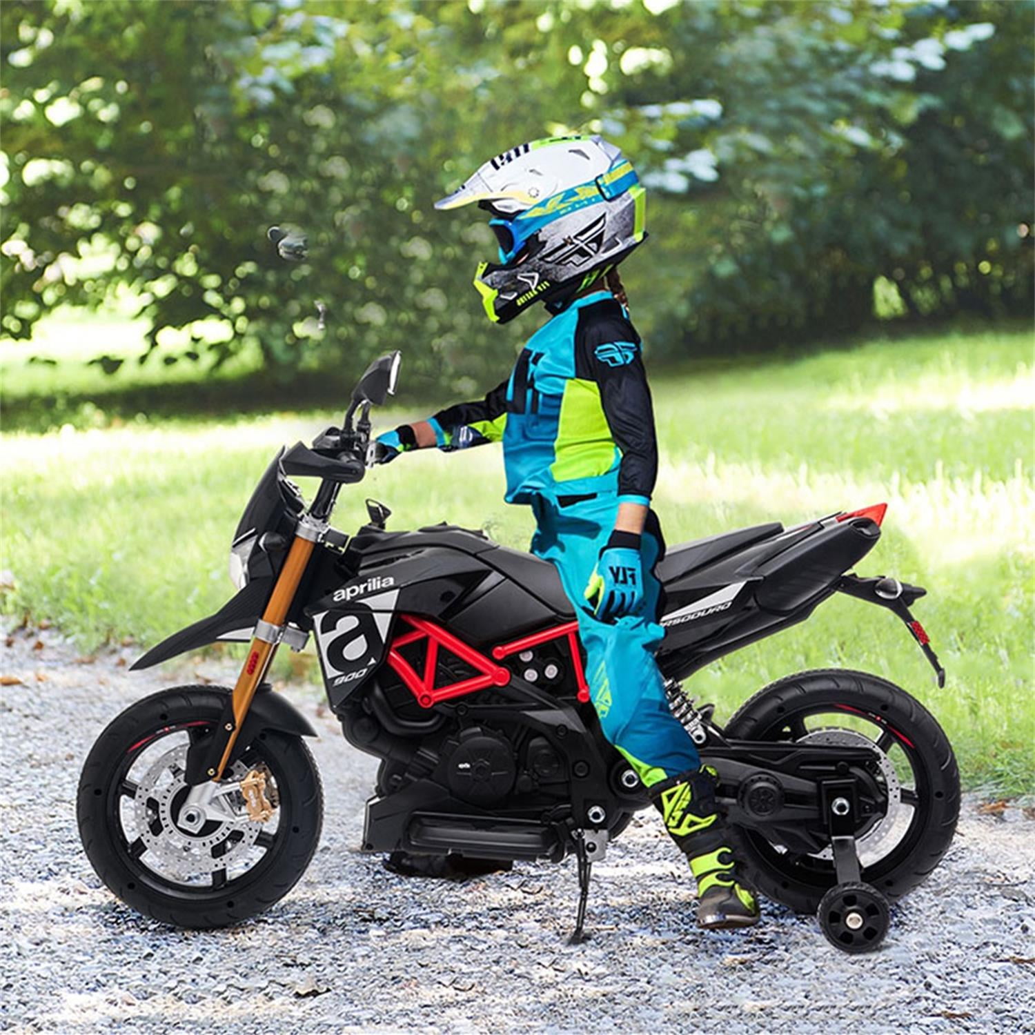 CIPACHO Aprilia Licensed 12V Kids Ride On Motorcycle, 4-Wheel Electric Dirt Bike with Spring Suspension, LED Lights, USB, MP3, Black CIPACHO Aprilia Licensed 12V Kids Ride On Motorcycle, 4-Wheel Electric Dirt Bike with Spring Suspension, LED Lights, USB, MP3, Black