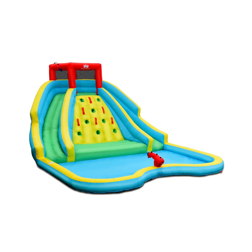 CIPACHO Double Side Inflatable Water Slide Park with Climbing Wall for Outdoor Without Blower, Bounce House Water Slide for Kids 5-10