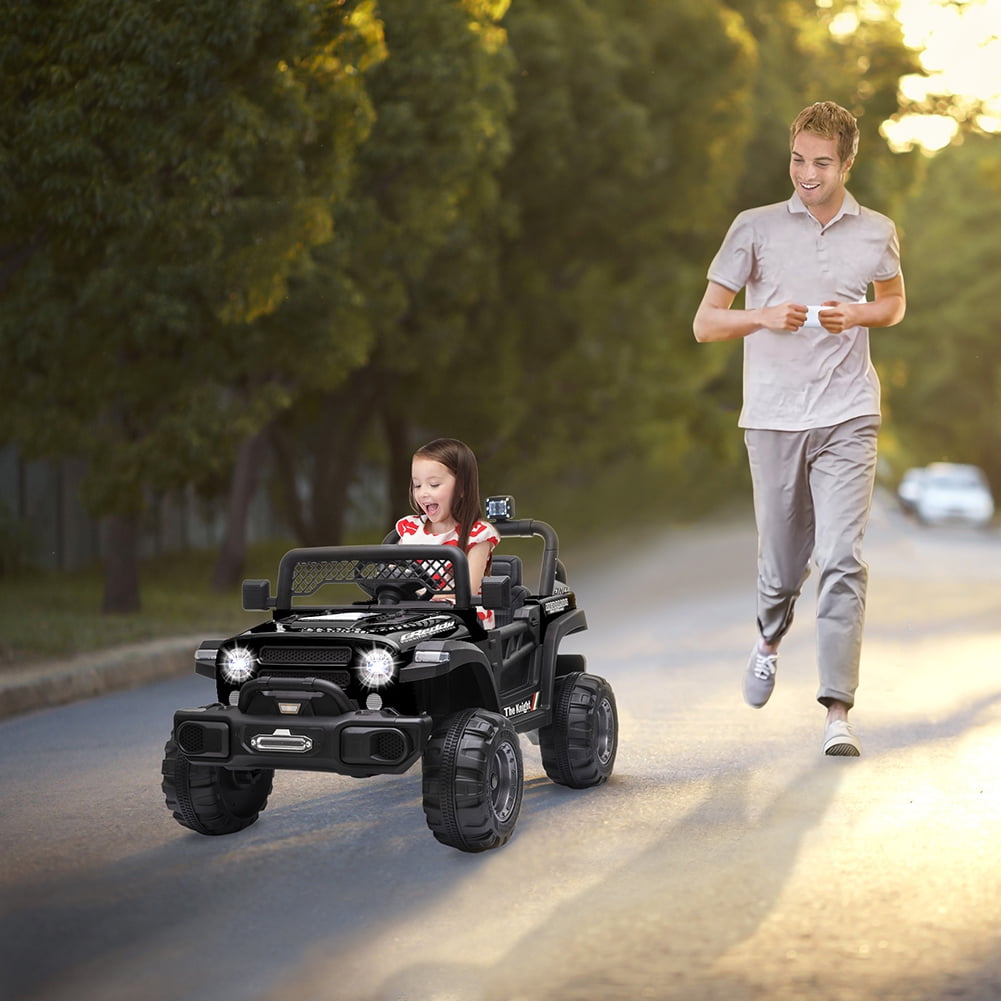 CIPACHO Dual Drive 12V Kids Electric Car Jeep, Powerful Electric Ride On Truck, Black