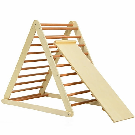 CIPACHO Foldable Wooden Climbing Triangle Indoor with Ladder for Toddler Baby, Kids Indoor Outdoor Play Equipment, Natural