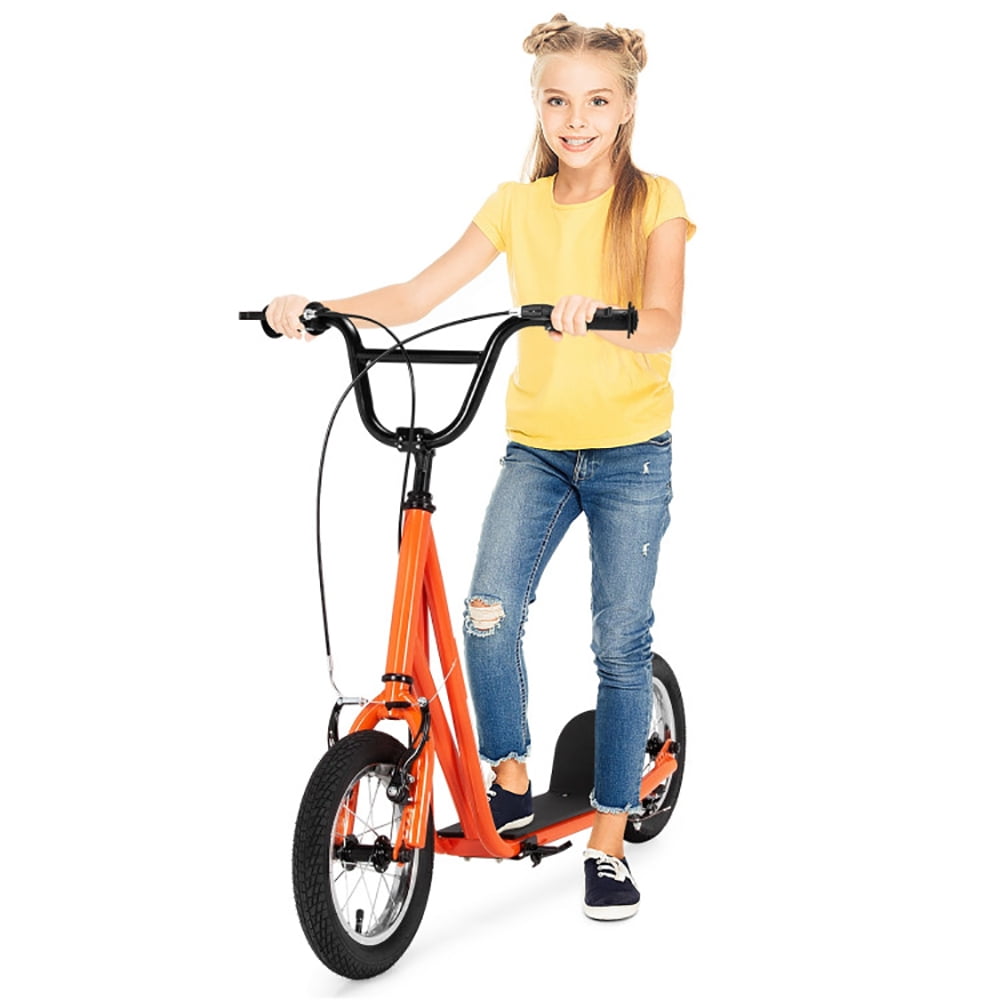 CIPACHO Height Adjustable Kid Kick Scooter with 12" Air Filled Wheel, Children Bicycle Toys for Girls Boys Ages 8-12 Years, Great Gift for Kids, Orange