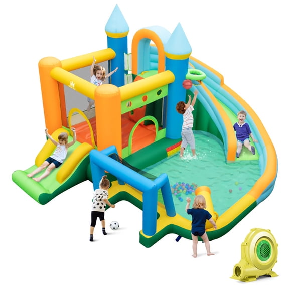 CIPACHO Inflatable Water Slide with Dual Slides and Splash Pool Bounce House with 735W Blower, Inflatable Water Park for Kids Backyard Summer