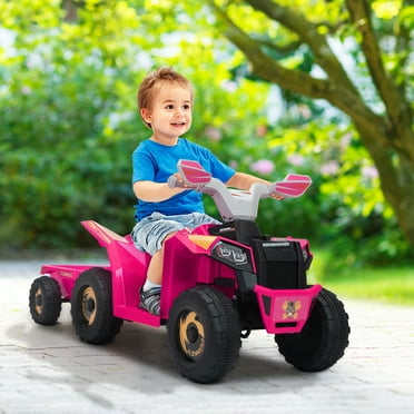 CIPACHO Kids ATV with Trailer, 6V Battery Powered Electric Quad, Motorized Ride On Mini Vehicle Car for Toddlers Boys Girls, Pink