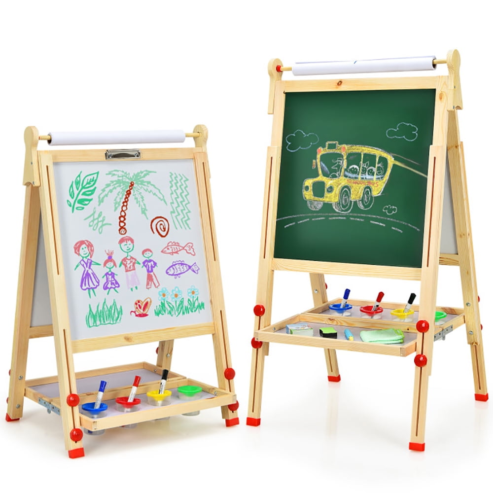 CIPACHO Kids Art Easel with Paper Roll Double-Sided Regulable Drawing Easel Plank, Art Easel for Kids Ages 3-8, Educational Toys Gifts for Boys Girls
