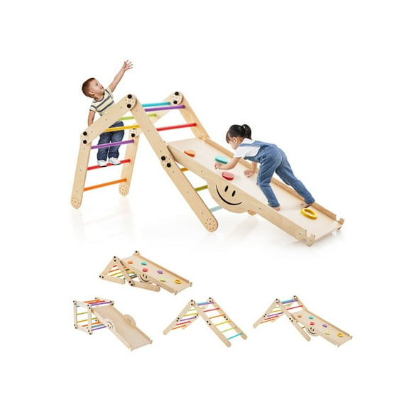 CIPACHO Kids Climbing Triangle Ladder Toy Indoor Jungle Gym with Reversible Ramp, Indoor Climber Playset for Children, Multicolor