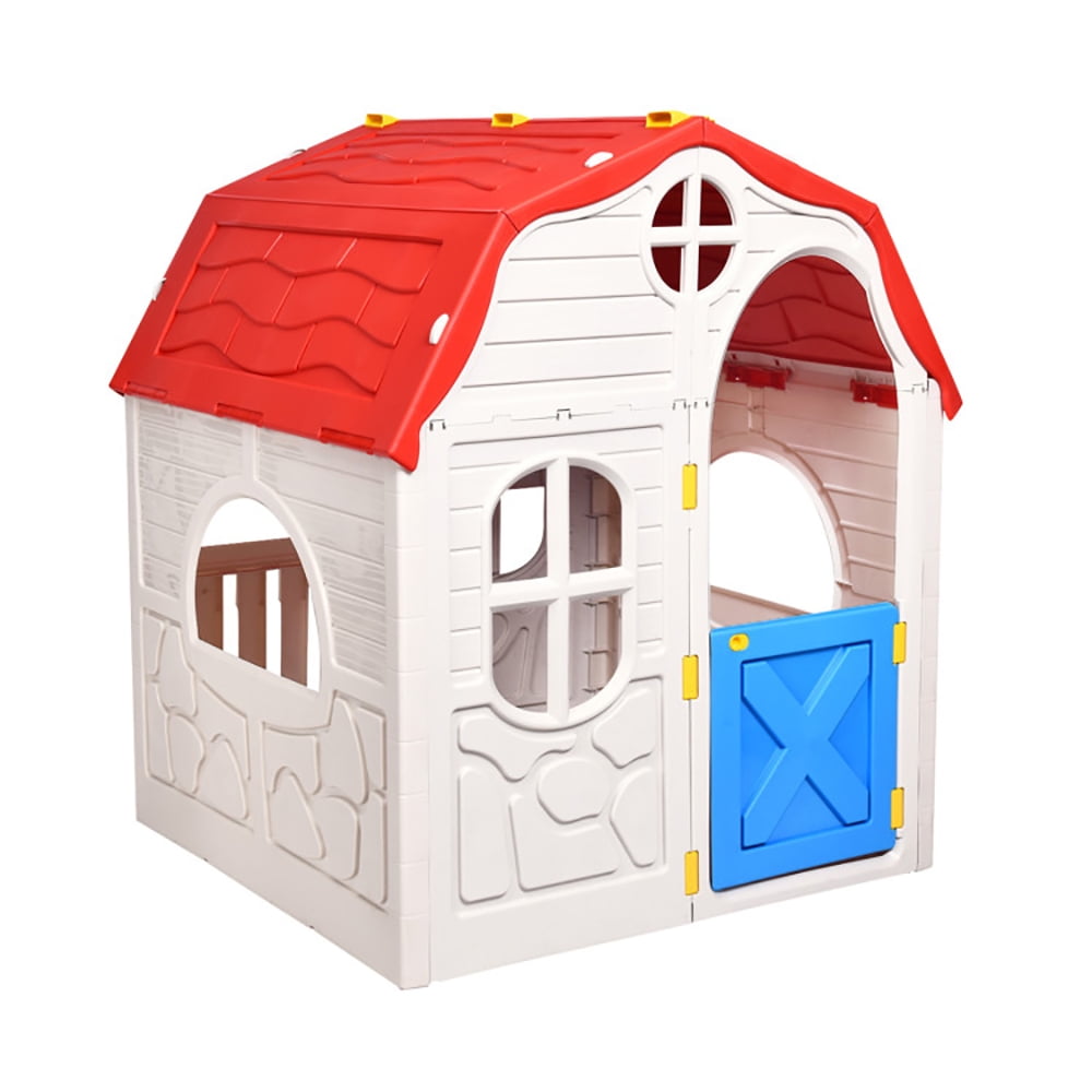 CIPACHO Kids Cottage Playhouse Foldable Plastic Indoor Outdoor Toy, Toddler Outdoor Playhouse, Red