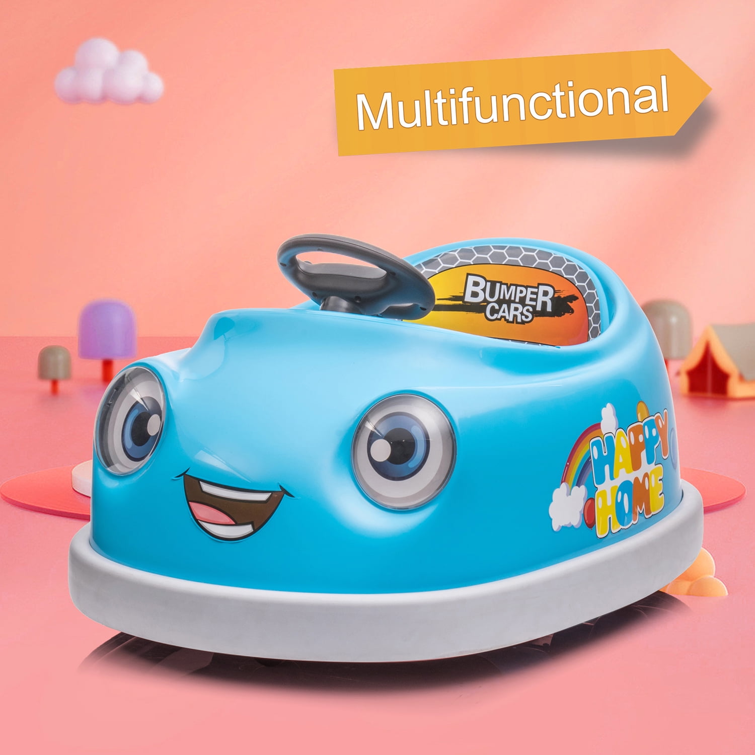 CIPACHO Kids Electric Bumper Cars with Rocking Horse Function, Battery Powered Kids Car Toy, Blue
