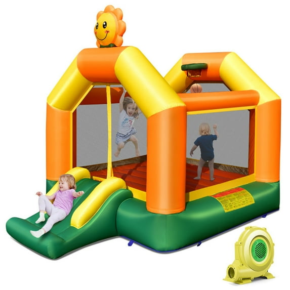 CIPACHO Kids Inflatable Bounce House with Slide and Basketball Rim with 735W Blower, Playhouse for Kids Outdoor