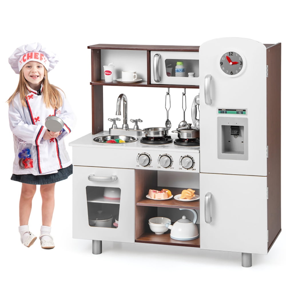 CIPACHO Kids Kitchen Playset with Realistic Sounds and Lights, Gifts for Boys and Girls Aged 3-8, Brown