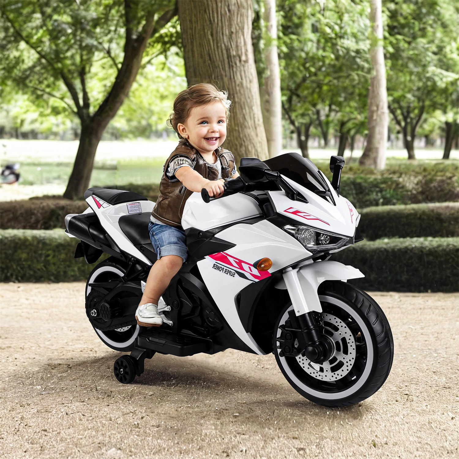 CIPACHO Kids Motorcycle 12V Powered Ride Ons for 3-6 Years Boys Girls Electric Kids Car Toys with Lightting Wheels, White