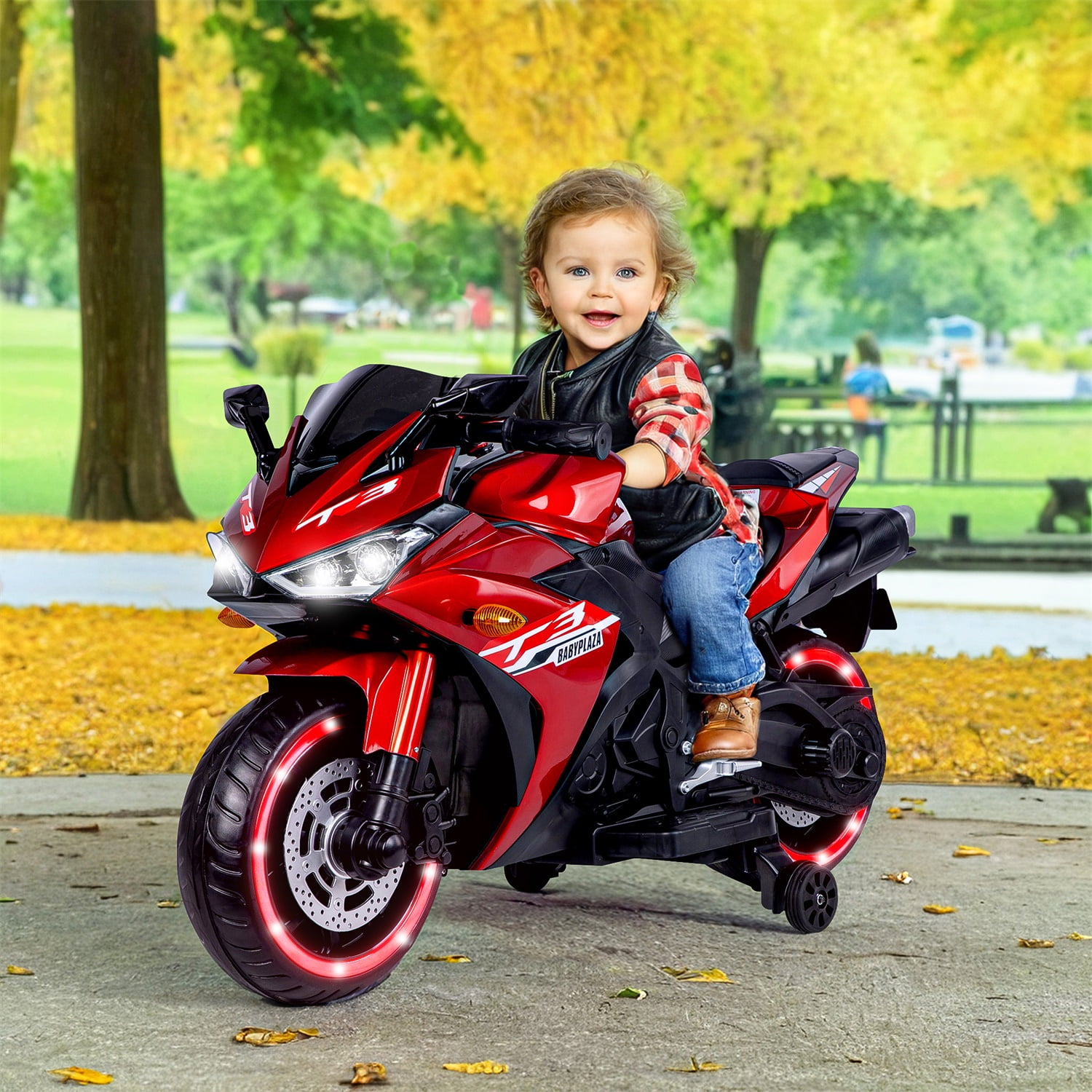 CIPACHO Kids Motorcycle 12V Powered Ride Ons for 3-6 Years Electric Kids Car Toys with Lightting Wheels, Red