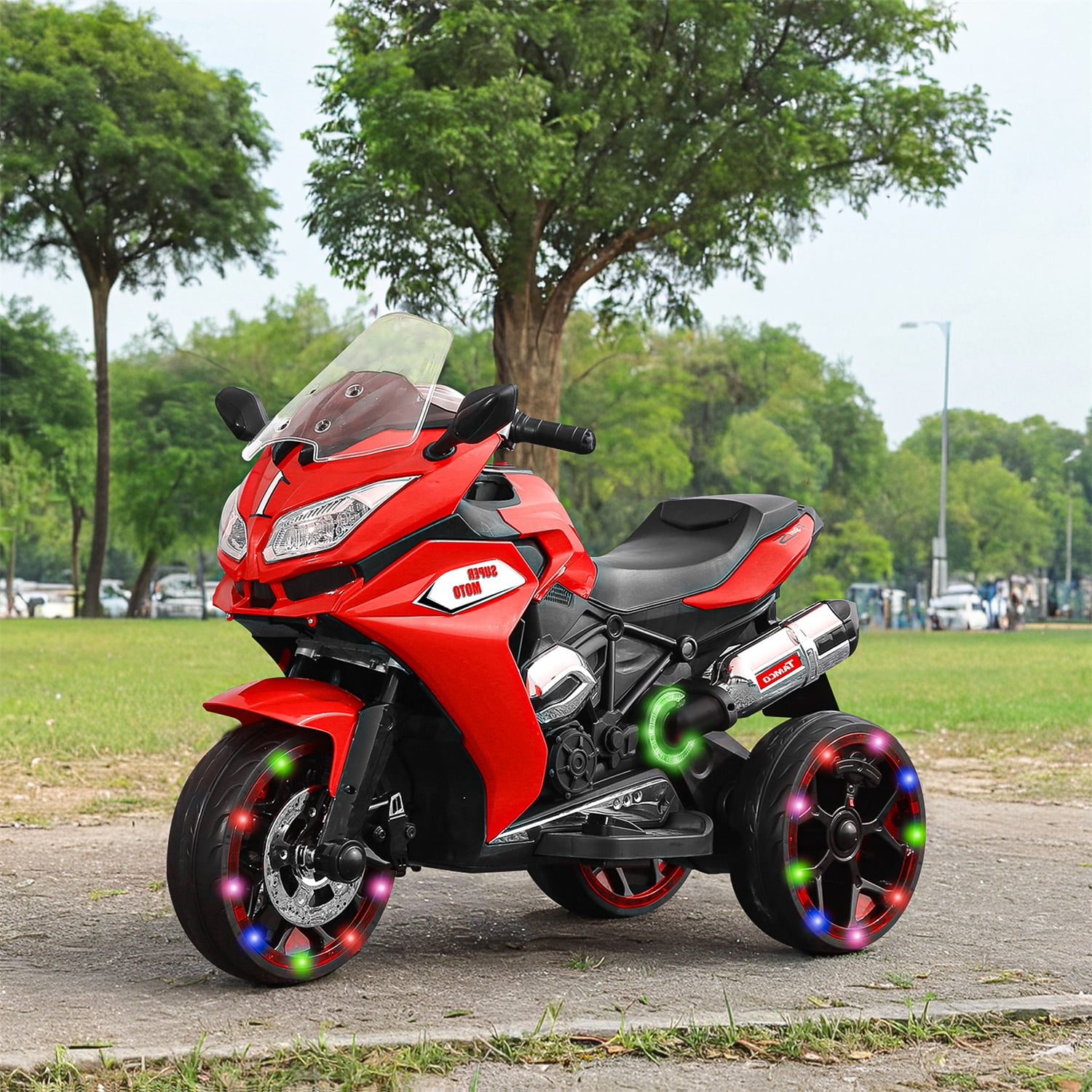 CIPACHO Kids Motorcycle 12V Ride On Car Toy with 3 Lighting Wheel Battery Powered Motorbike for Kids 3 and Up, Red
