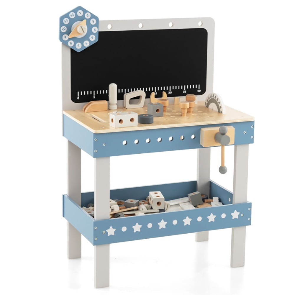 CIPACHO Kids Play Tool Workbench Set with 61 Pcs Tool and Parts Set, Pretend Play Workbench Set, Educational Toys Gifts for 3-8 Year Old Boys Girls, Blue