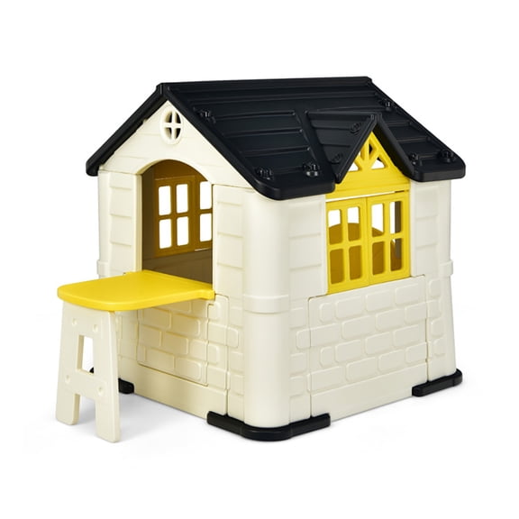 CIPACHO Kids Playhouse Pretend Toy House for Boys and Girls 7 Pieces Toy Set, Outdoor Playhouse, Yellow