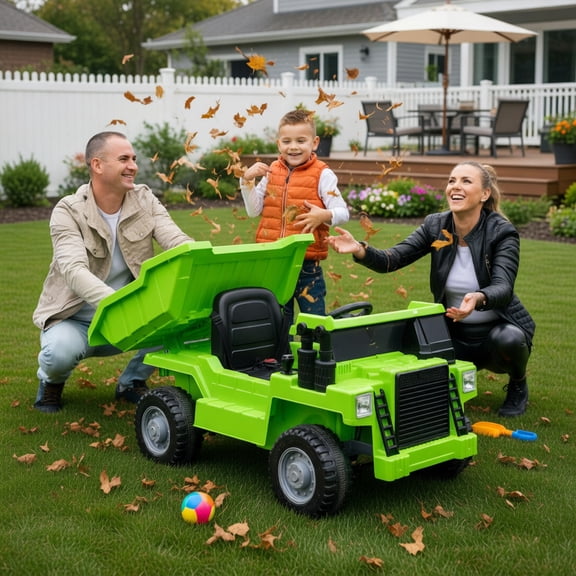 CIPACHO Kids Ride on Dump Truck 12V Ride on Car with Electric Dump Bed, Battery Powered Electric Ride on Car, 4-Wheeler Quad Car Toy, Green