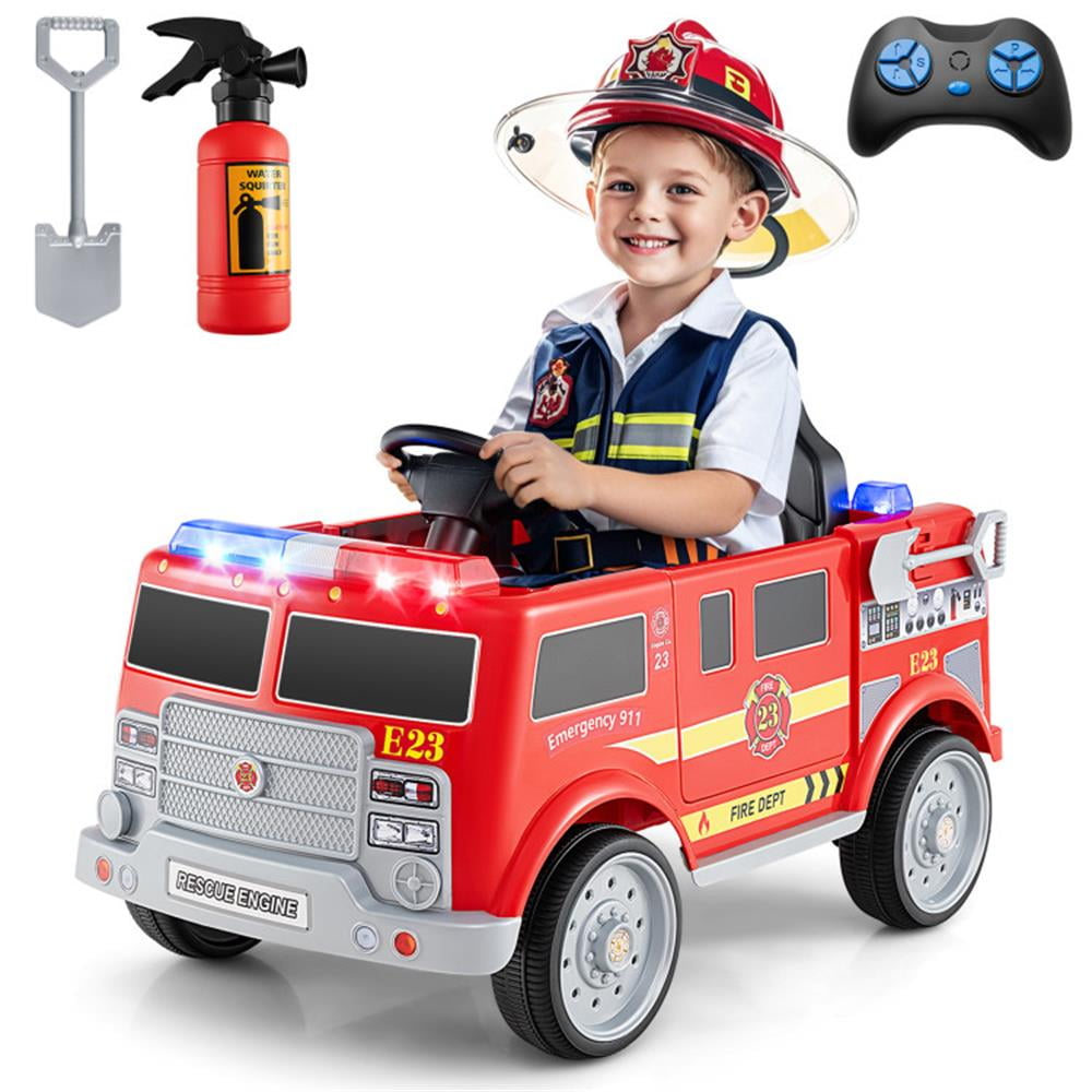 CIPACHO Kids Ride on Fire Truck with Remote Control and Extinguisher, Kids Toys, Gift for Boys Girls-Red