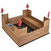 CIPACHO Kids Wooden Sandbox with Bottom Liner and Red Flags, Sand Box Toys for Kids 3-8
