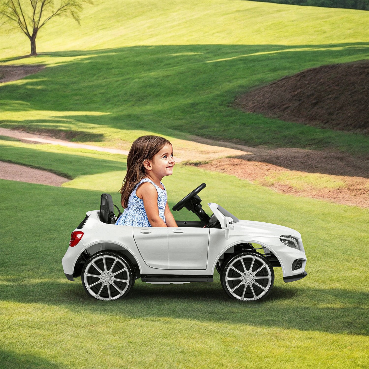 CIPACHO Licensed Benz Kids Electric Vehicle Toy, 12V Powered Ride On Car for Ages 3-8, LED Head Lights, Safe Belt, White