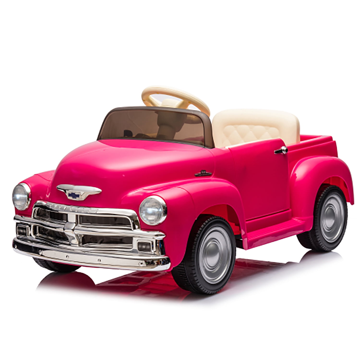 CIPACHO Licensed Chevrolet 3100 Pickup with Remote Control, 12V Kids Ride On Car, Vintage Modeling, 3 Speeds, LED Lights, Bluetooth, USB, Age 3+, Pink