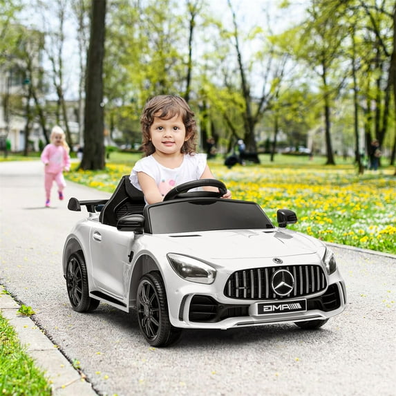 CIPACHO Licensed Mercedes-Benz AMG GTR Dual drive 12V Powered Ride Ons Sports Car with 2.4G Remote Control, White