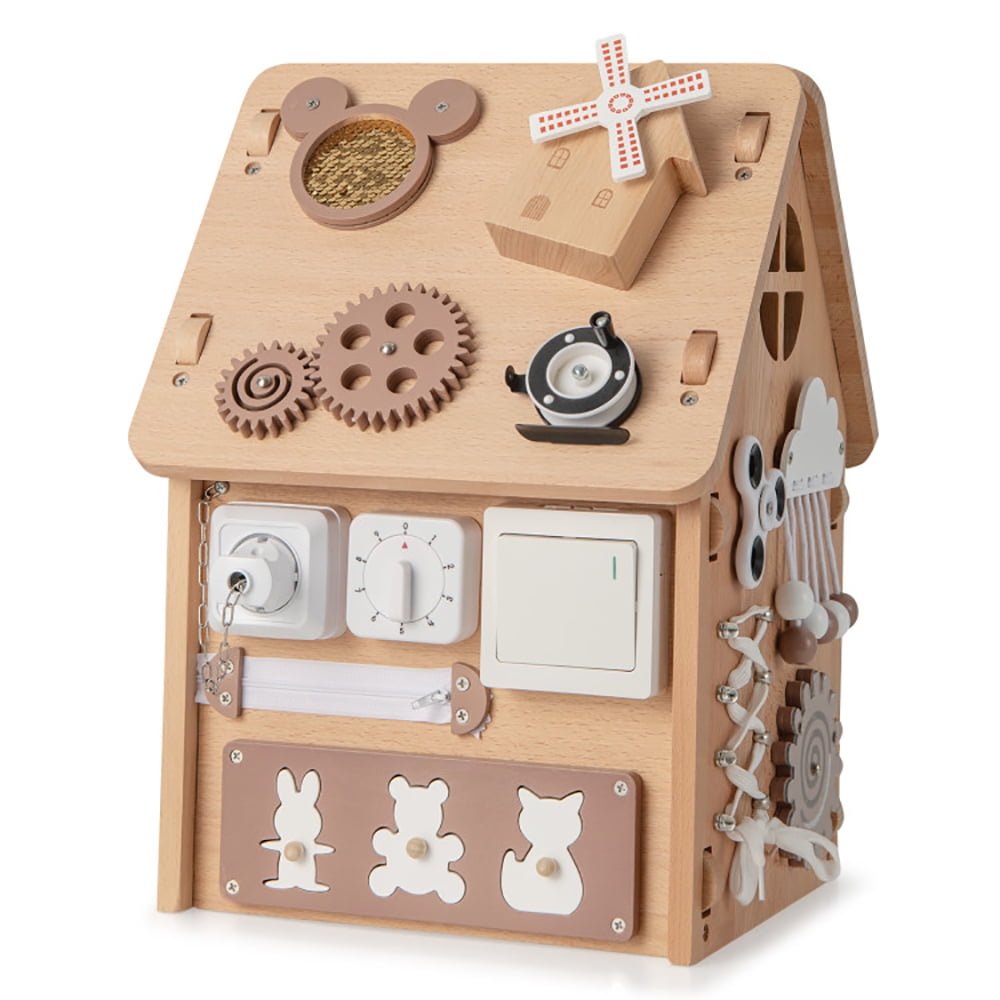 CIPACHO Multi-purpose Kids Busy House with Sensory Games and Interior Storage Space, Kids Playhouse Pretend Toy House