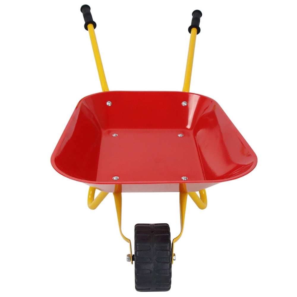 CIPACHO Outdoor Garden Backyard Play Toy Kids Metal Wheelbarrow, Kids Wheel Barrel, Red