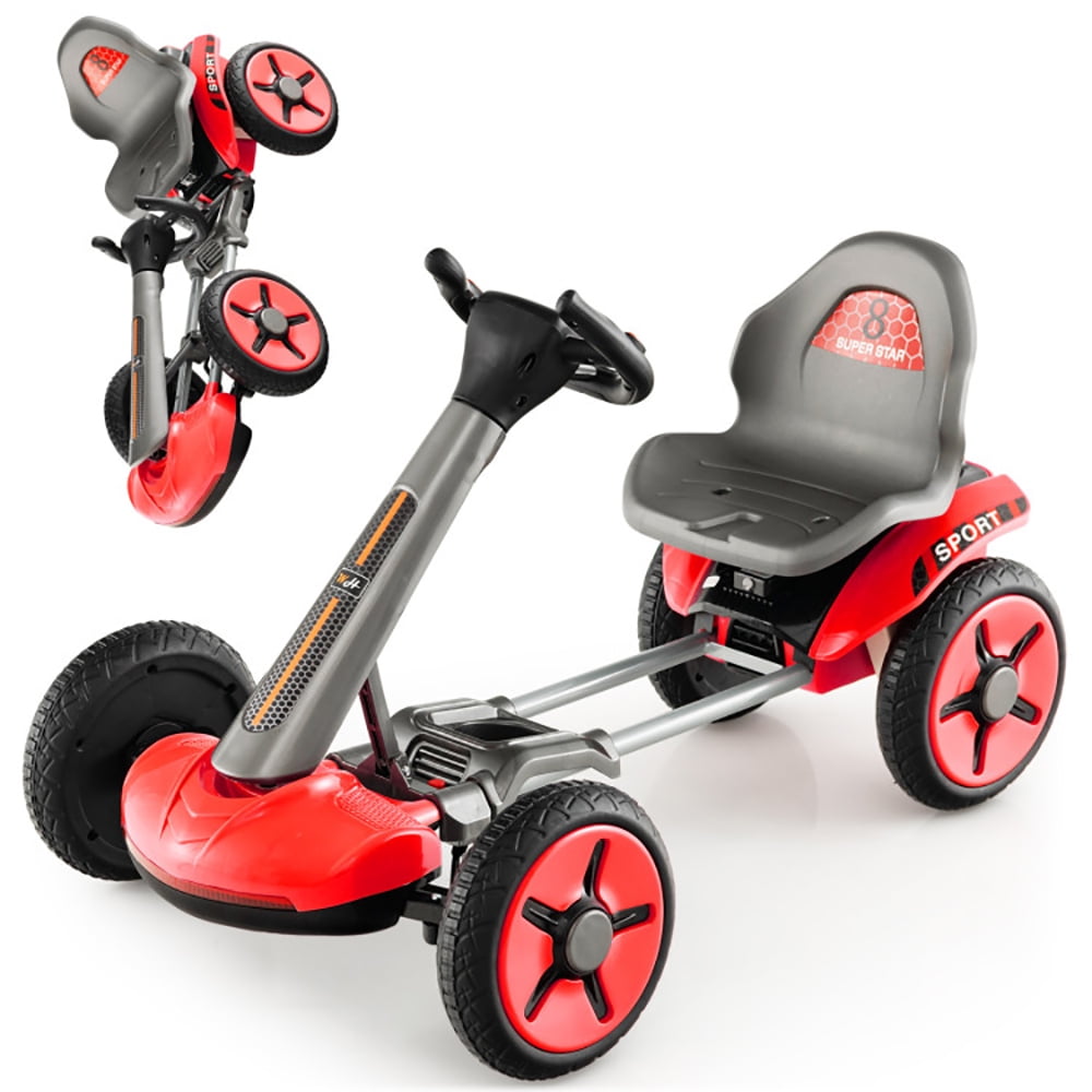 CIPACHO Pedal Powered 4-Wheel Toy Car with Adjustable Steering Wheel and Seat, Electric Go Kart Drift Carts for Kids Ages 2-5, Red