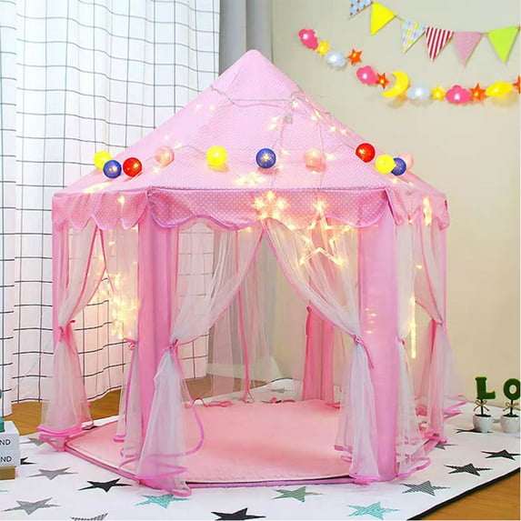 CIPACHO Princess Tent for Kids, Birthday Gift Large Castle Play Tent for Kids, Outdoor Indoor Portable Children Play Housefor Child Boys, (Pink, Including Led Lights)