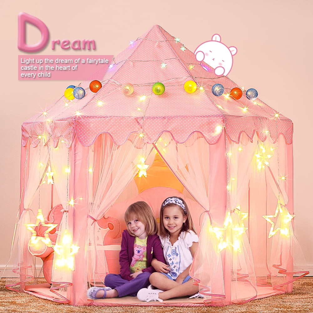 CIPACHO Tents for Kids, Princess Castle Play House, Portable Children Play Tent for Girls, Pink (Include LED Star Lights)